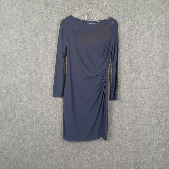 Lauren Ralph Lauren | Dresses | Lauren Ralph Lauren Navy Jersey Dress Long  Sleeve Ruched Mesh Detail Size 8 | Poshmark